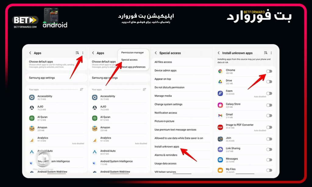 راهنمای دانلود اپلیکیشن بت فوروارد برای اندروید اجازه-نصب-از-منابع-ناشناس-در-گوشی-های-اندروید